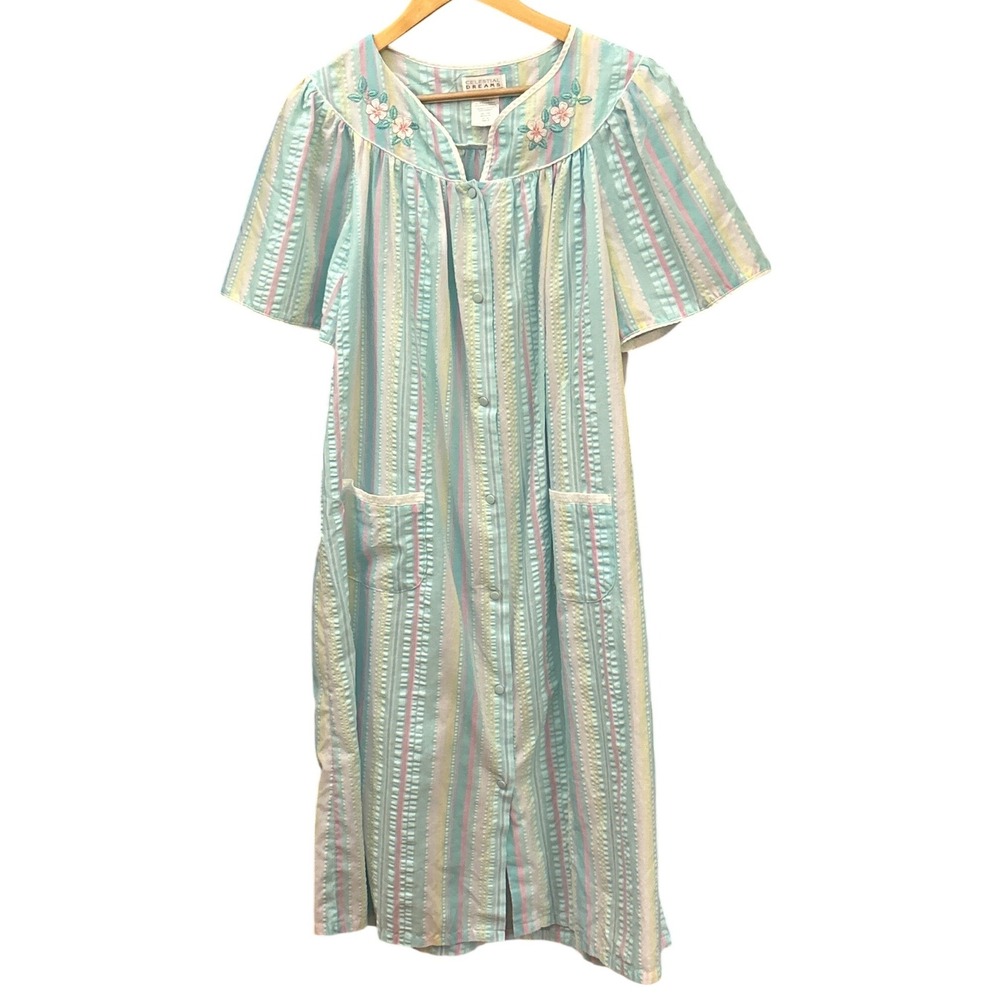 Vintage Celestial Dreams House Dress Grandmacore Coastal Grandmother Stripe
